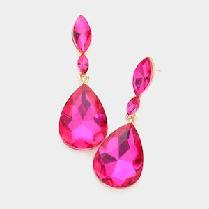 Hot pink Earrings, Fuchsia rhinestone dangle earrings, Hot Pink bridal party earrings, Pink earrings, Pink prom earrings