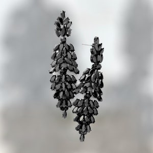 Black Earrings, Black Rhinestone Earrings, Jet Black Dangle Earrings, Black Pageant Earrings, Black Bridal Earrings