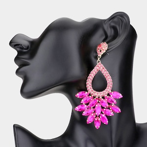 Hot Pink Earrings, Pink pageant earrings,Pink prom earrings, Fuschia statement earrings, Long Hot Pink Valentine Earrings