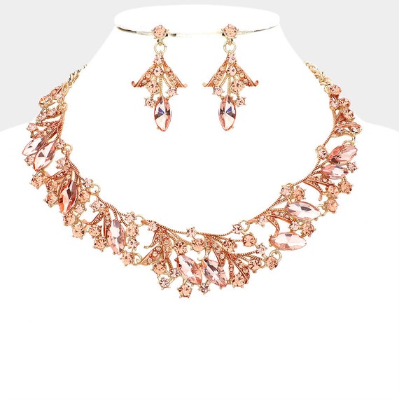 Rose Gold Rhinestone Necklace and 