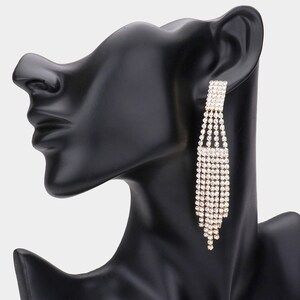 rhinestone earrings, bridal earrings, clear and gold pageant earrings, prom dangle earrings, formal evening earrings