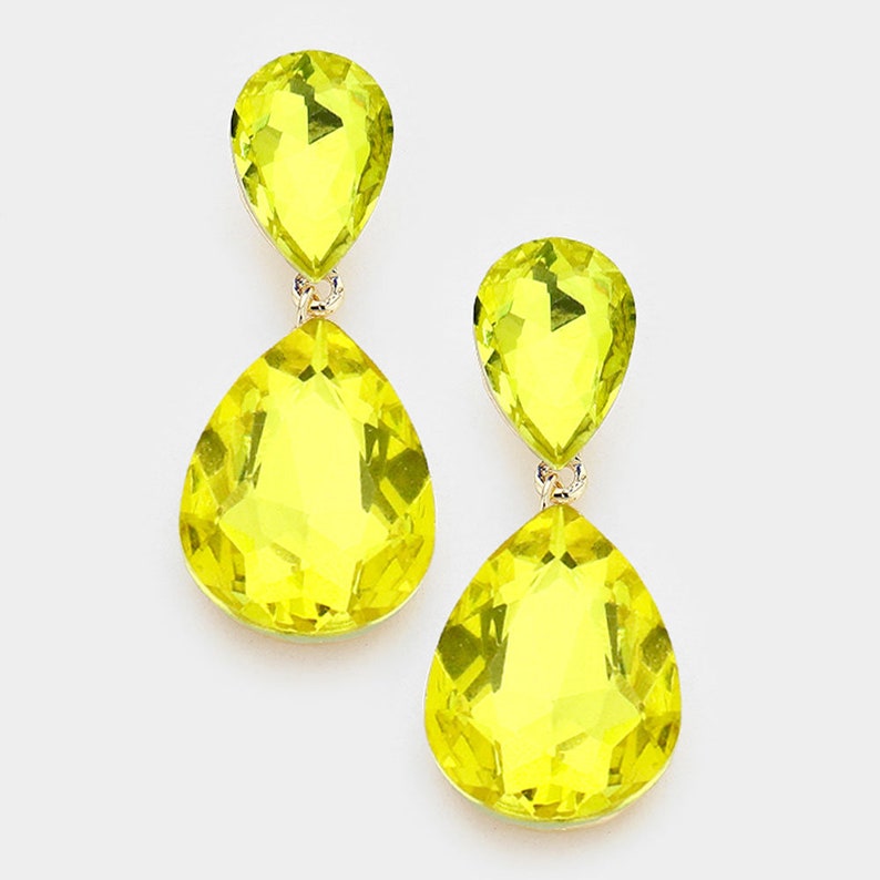 Yellow Earrings/ Large Yellow Rhinestone Pageant Earrings/Yellow Dangle Earrings/ Yellow Pageant Earrings/Yellow Teardrop Dangle Earrings image 2