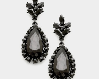 Black Earrings, Black Rhinestone earrings,  Black statement earrings, Black Pageant  Earrings, Black Formal Evening Earrings