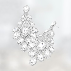 Rhinestone Bridal Earrings/ Oversized Clear and Silver Pageant Earrings/ Large Statement Earrings/ Large Clear Crystal Formal Earrings