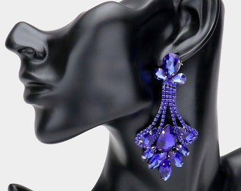 Blue earrings, Royal Blue Rhinestone earrings,  Blue Prom earrings, Blue July 4th Earrings, Blue Pageant dangle Earrings,