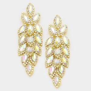 Bridal Earrings/ AB and Gold Pageant Earrings/ Long Chandelier AB Earrings/ AB and Gold Rhinestone Earrings