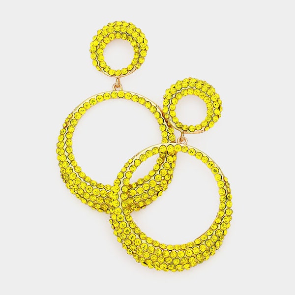 Yellow Earrings/ Citrine yellow statement Earrings/ Yellow fringe hoop  Earrings/ Long Chandelier Yellow Earrings, Yellow Dangle Earrings