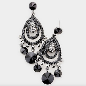 Black Rhinestone Earrings/ Black Chandelier Earrings/ Black Chandelier Pageant Earrings/ Black Formal Chandelier Earrings
