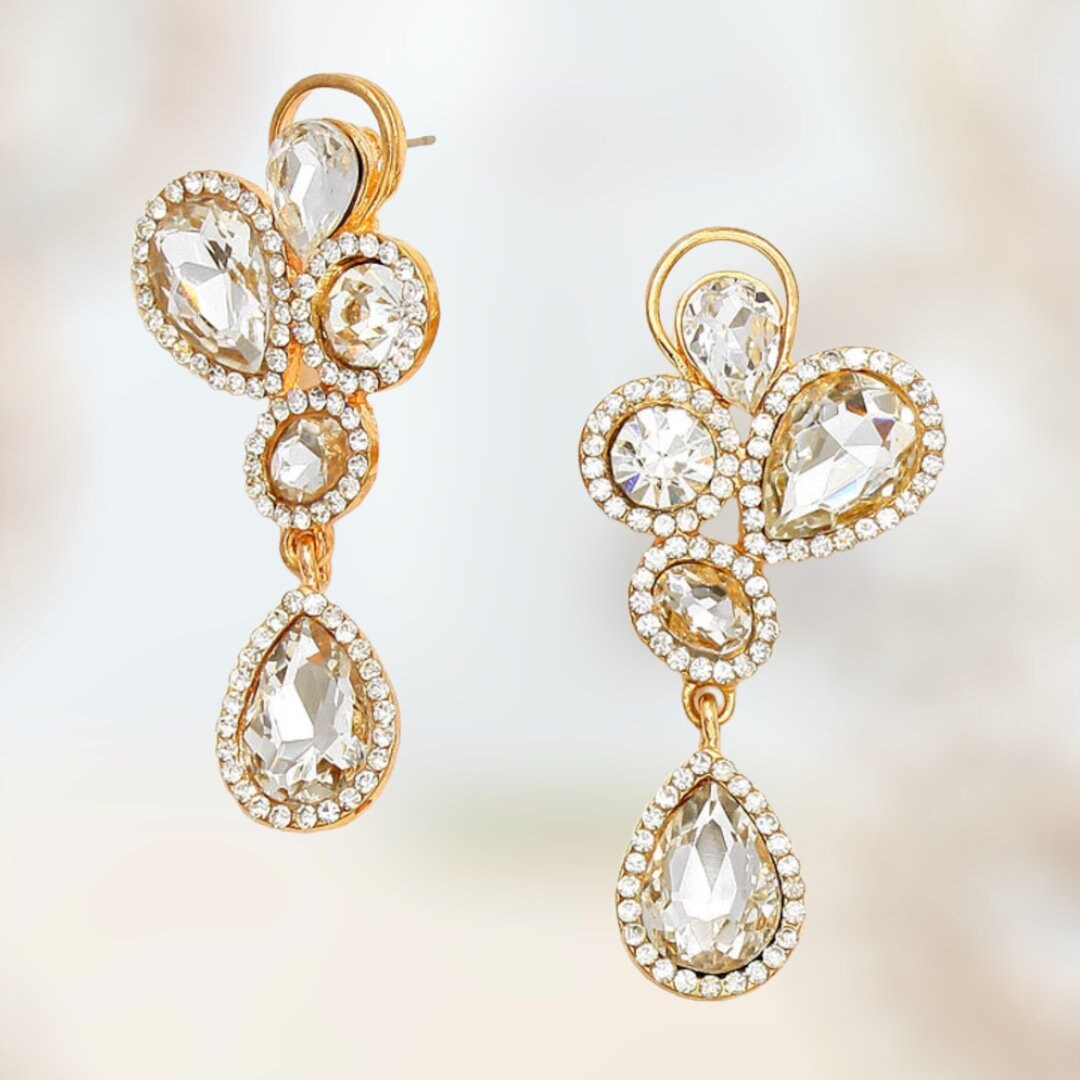 ◇Monday Edition◇ Clear Droplet Earrings Bridal Earrings, Clear Rhinestone Dangle Earrings, Clear