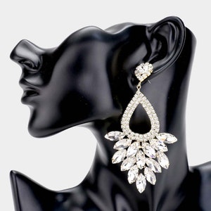 Rhinestone Earrings, Large Crystal Pageant Earrings, Clear and Gold Crystal Earrings, Large Bridal Earrings, Large Formal Earrings