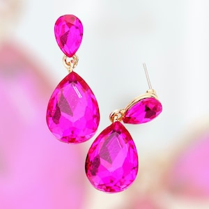Pendientes de color rosa intenso/Pendientes de diamantes de imitación de color fucsia/Pendientes de fiesta de color rosa/Pendientes de regalo de color fucsia/Pendientes colgantes de color rosa