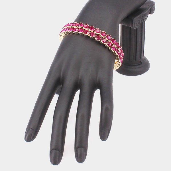 Hot Pink Bracelet, Fuchsia rhinestone prom bracelet, hot pink pageant bracelet, pink stretch bracelet, formal pink rhinestone bracelet
