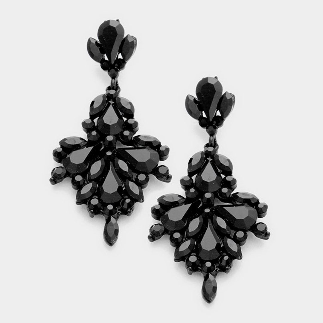 Black Earrings Black Rhinestone Dangle Earrings Black Bridal Etsy