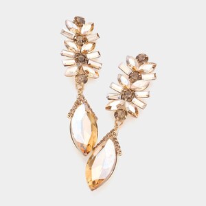 Gold Earrings, Gold Rhinestone Earrings, Light Topaz Pageant Earrings, Gold Formal Evening Earrings, Topaz Dangle Earrings