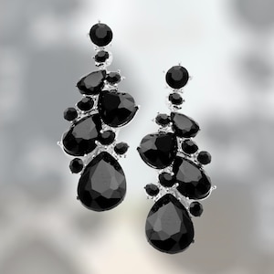 Black Earrings, Black rhinestone dangle earrings, Black bridal party earrings, Small black earrings, black prom earrings