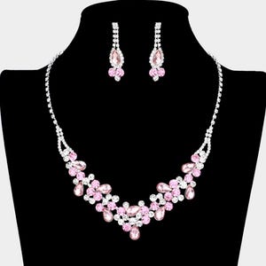Ensemble collier et boucles d&#39;oreilles en strass roses, ensemble collier boucle d&#39;oreille et bracelet rose clair pour bal de promo