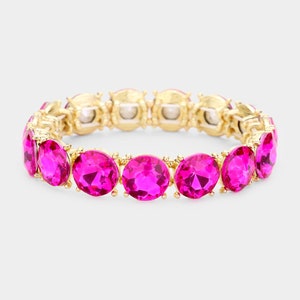 Hot Pink Bracelet, Fuchsia rhinestone prom bracelet, hot pink pageant bracelet, pink stretch bracelet, formal pink rhinestone bracelet