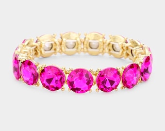 Hot Pink Bracelet, Fuchsia rhinestone prom bracelet, hot pink pageant bracelet, pink stretch bracelet, formal pink rhinestone bracelet