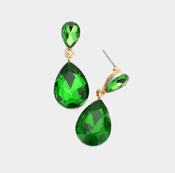 Brass Green Artificial Stone Earrings
