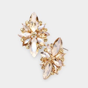 Gold Earrings, Gold Stud Rhinestone Earrings, Light Topaz Pageant Earrings, Gold Formal Evening Earrings, Topaz Dangle Earrings