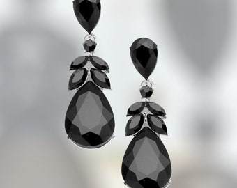 Black Earrings, Black rhinestone dangle earrings, Black formal earrings, black earrings, black prom earrings
