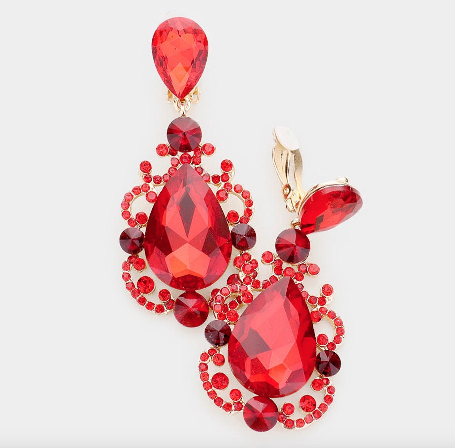 Pendientes rojos / Clip rojo en pendientes colgantes / Etsy España