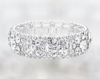 Pulsera transparente y plateada, pulsera elástica nupcial, pulsera de baile Blingy Clear, pulsera de noche elegante