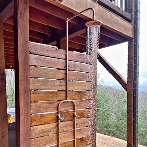 Bespoke 22mm/ 3/4 Solid Exposed Copper Pipe outdoor and indoor rainfall showers, Custom made to the finest detail WITH WARRANTY Floor connection