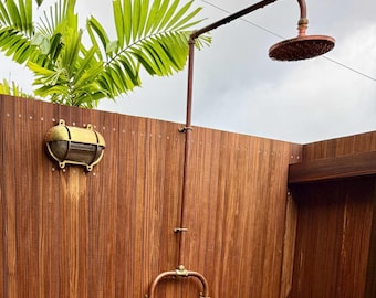 Bespoke Copper Outdoor Indoor Shower- Modern Minimalist Design- Unlacquered- Swivel Feature