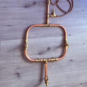 Copper Outdoor Shower Faucet with Hand Spray | Rustic Brass Loop Design