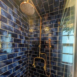 Industrial Exposed Solid Copper 22mm 3/4 Bespoke Outdoor and Indoor Rainfall Shower with Hand Spray, Dog wash image 2