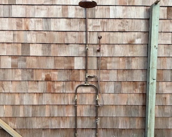 Industrial Copper Outdoor Rainfall Shower – Inside/Outside Dog Wash, Hand Spray. Unlacquered. Swivel