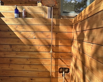 Single Pipe System| Hose Connection| Outdoor Shower| Large Shower Head| Unlacquered Copper Brass.