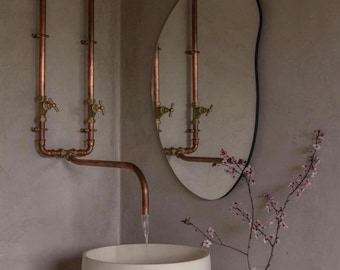 Kupferarmaturen für Waschbecken | Luxuriöse Badezimmerausstattung. Sichtbarer Kupferwasserhahn
