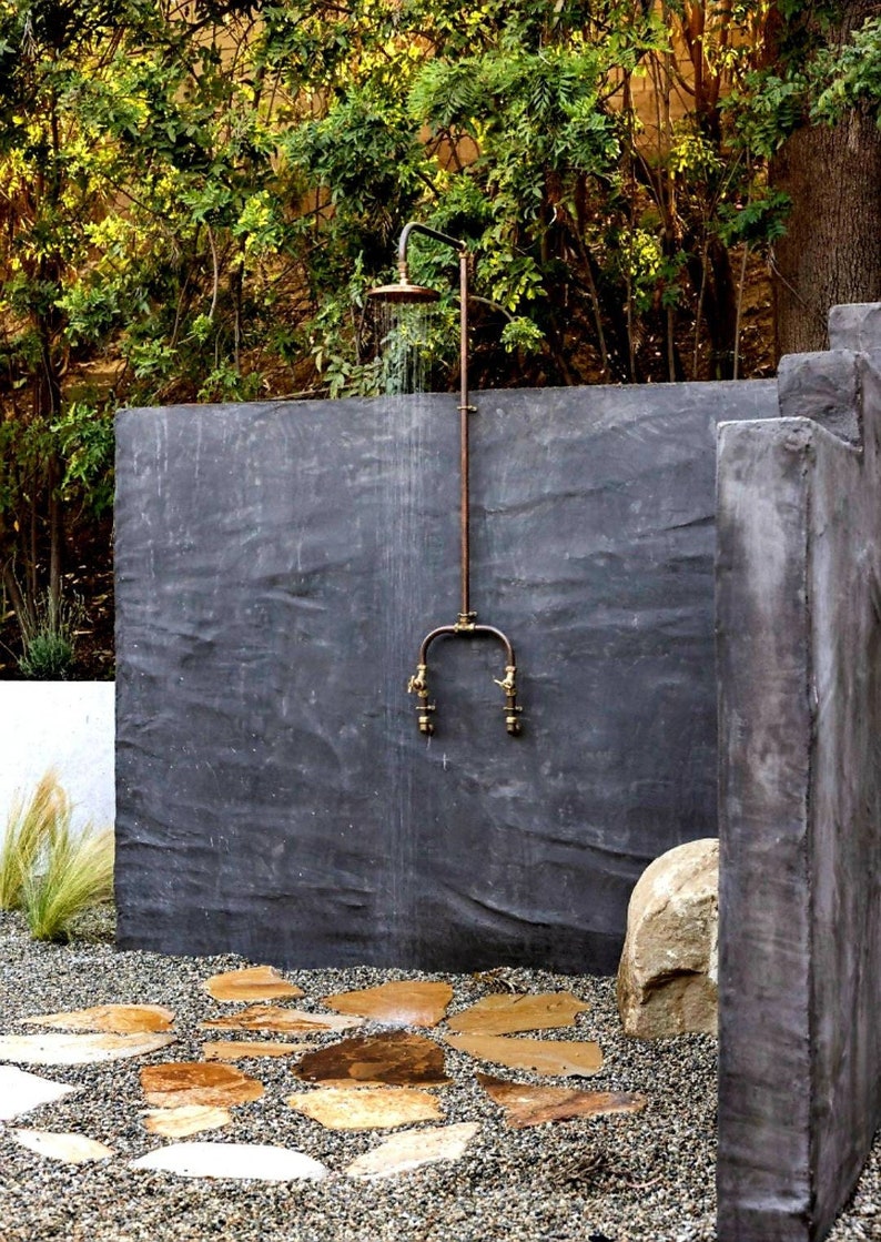 Bespoke 22mm/ 3/4 Solid Exposed Copper Pipe outdoor and indoor rainfall showers, Custom made to the finest detail WITH WARRANTY Wall connection