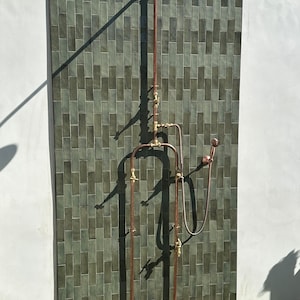 Industrial Exposed Solid Copper 22mm 3/4 Bespoke Outdoor and Indoor Rainfall Shower with Hand Spray, Dog wash image 9