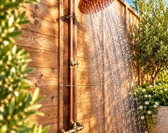 Anti- Scald Hot & Cold Outdoor Shower | Handmade Traditional/ Rainfall Design. Winterproof Thermostatic