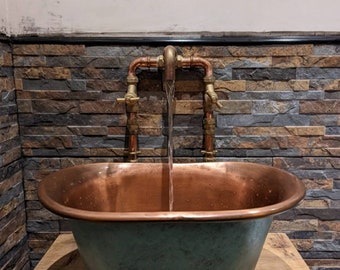 Copper Faucet- Rustic Luxury Sink Tap, Tub Filler with Patina Countertop Sink