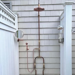 Industrial Copper Outdoor Rainfall Shower – Inside/Outside Dog Wash, Hand Spray. Unlacquered. Swivel image 3