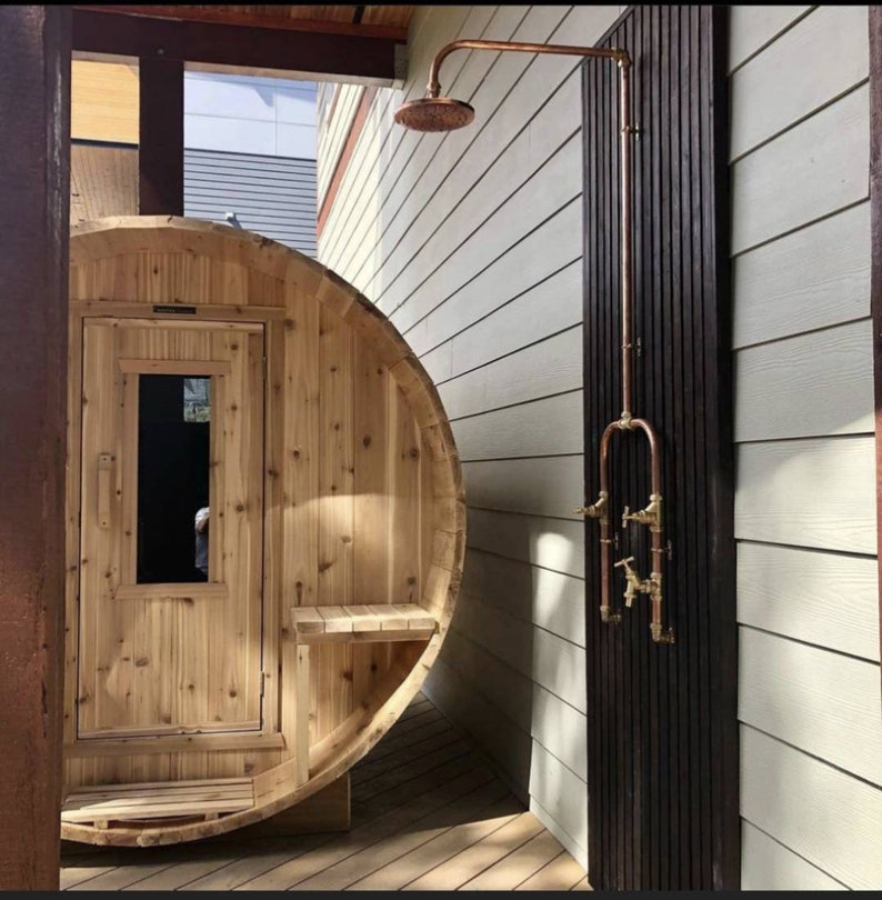 Bespoke 22mm/ 3/4 Solid Exposed Copper Pipe outdoor and indoor rainfall showers, Custom made to the finest detail WITH WARRANTY Wall with foot wash