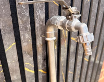 Outdoor Tap Handmade Stainless Steel Garden Faucet. Hose Connection. Custom made