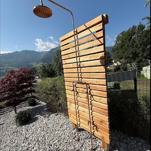 Bespoke solid Copper outdoor and indoor showers, Custom made to the finest detail. 15mm pipe  (1/2")