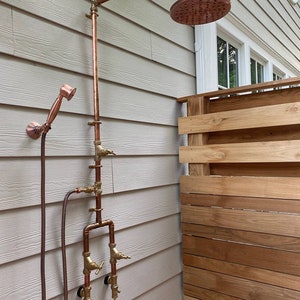 Industrial Exposed Solid Copper 22mm 3/4 Bespoke Outdoor and Indoor Rainfall Shower with Hand Spray, Dog wash image 7