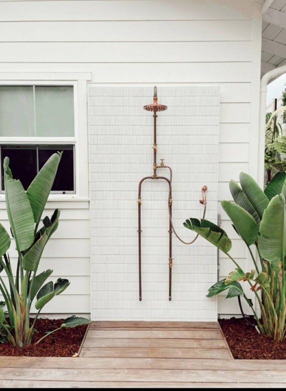 Industrial Copper Outdoor Rainfall Shower – Inside/Outside Dog Wash, Hand Spray. Unlacquered. Swivel