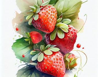 Strawberries (Limited Edition) - Watercolor Print, Kitchen Art, Fruit Decor, Wall Decor, Bowl Art, Fruit Decor | DIGITAL DOWNLOAD
