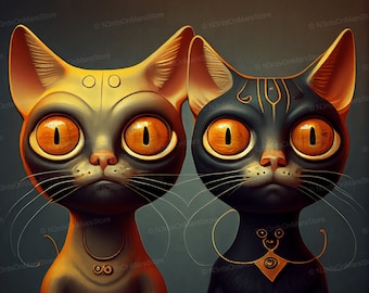 Confused Cats (Limited Edition) - Lowbrow Art, Weird Art, Pop Surrealism, Strange Art, Wall Art, Nursery | DIGITAL DOWNLOAD