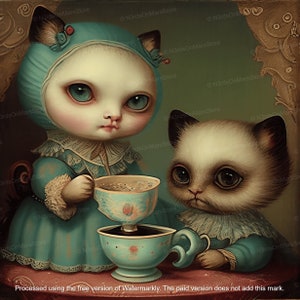 Edición limitada &quot;Bebiendo una taza de té&quot; (50 piezas) - Arte popular, surrealismo pop, láminas surrealistas, pósteres surrealistas, pinturas surrealistas
