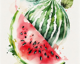 Watermelon (Limited Edition) - Watercolor Print, Kitchen Art, Fruit Decor, Wall Decor, Bowl Art, Fruit Decor | DIGITAL DOWNLOAD