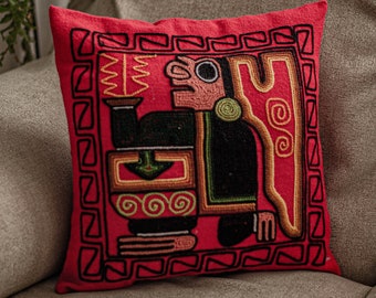 Peruvian hand embroidered cushion -  Colorful cushion - Ethnic cushion - Peruvian textile - Flowered pillow - Cushion cover