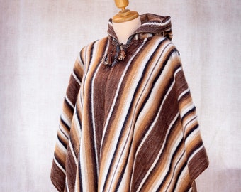 Poncho with hood / UNISEX Poncho / Alpaca Poncho / Ethnic Poncho / Alpaca wool / Handmade / Peruvian Poncho /  Striped poncho / Andean gift